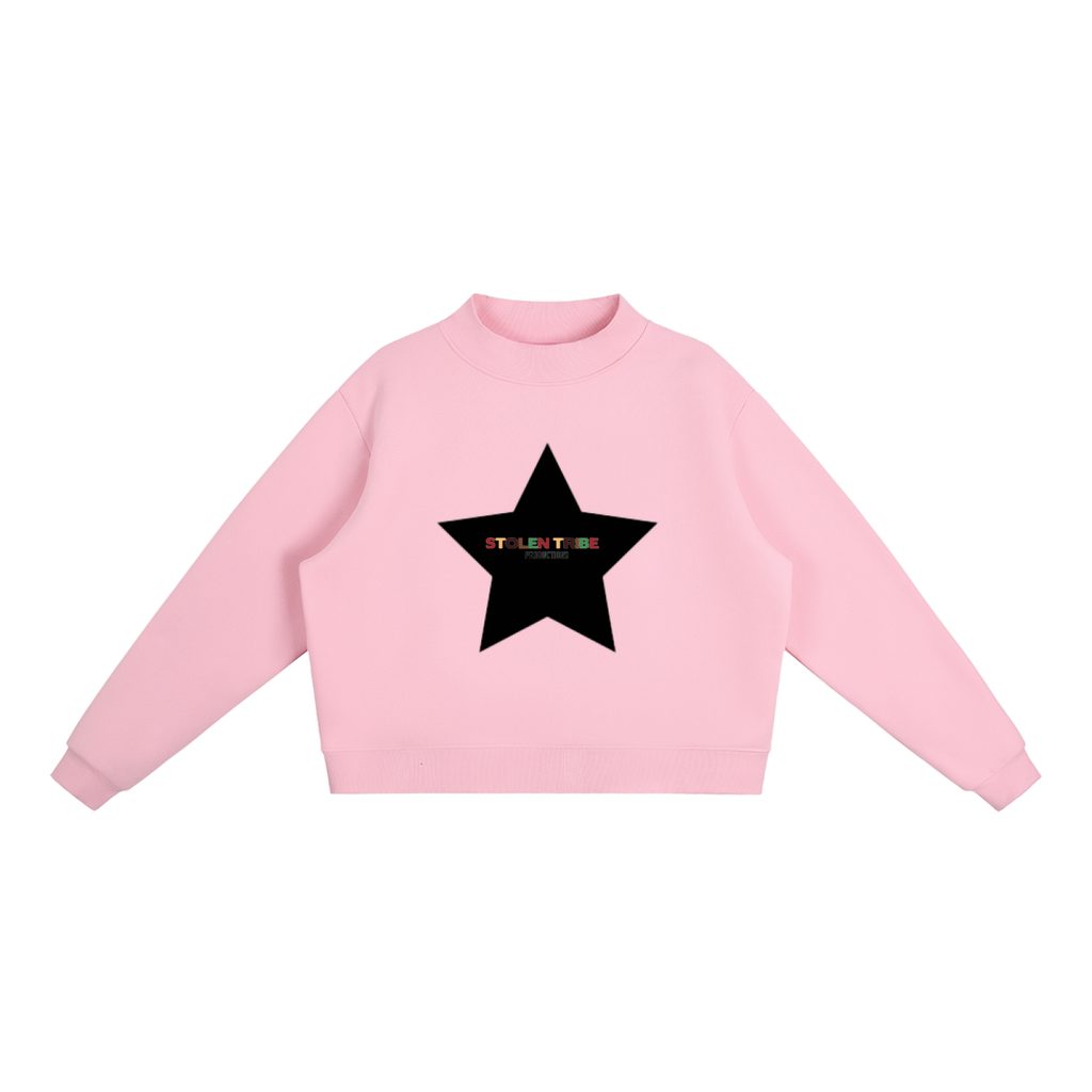 Pink sweatshirt with a black star design on a white background