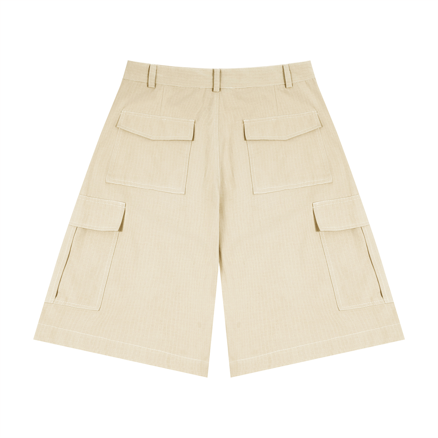Beige cargo shorts on a white background