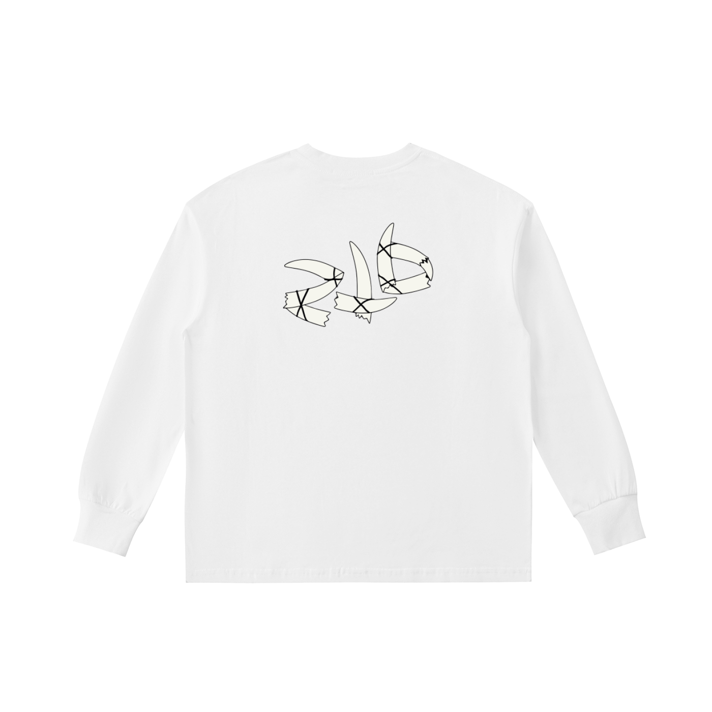 White long-sleeve shirt with geometric floral design on a white background