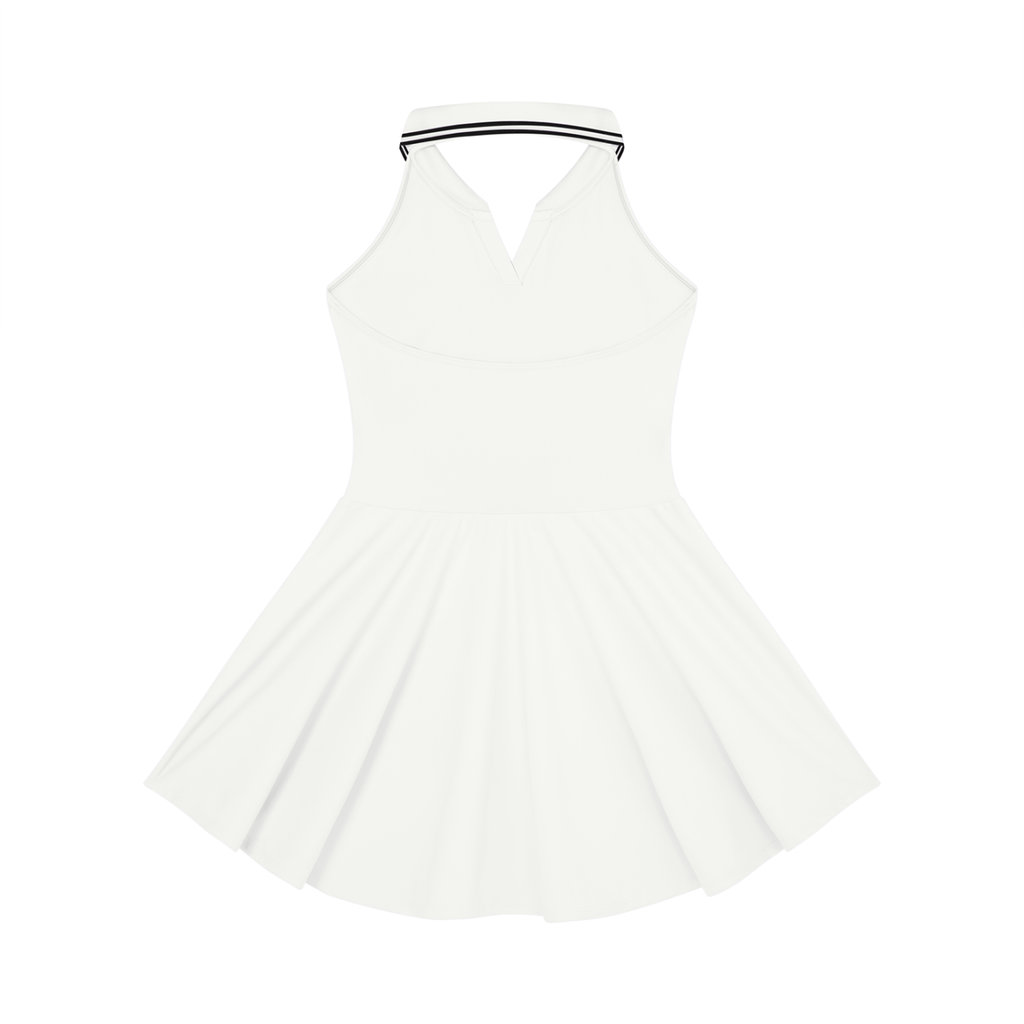 White dress with thin black straps on a white background