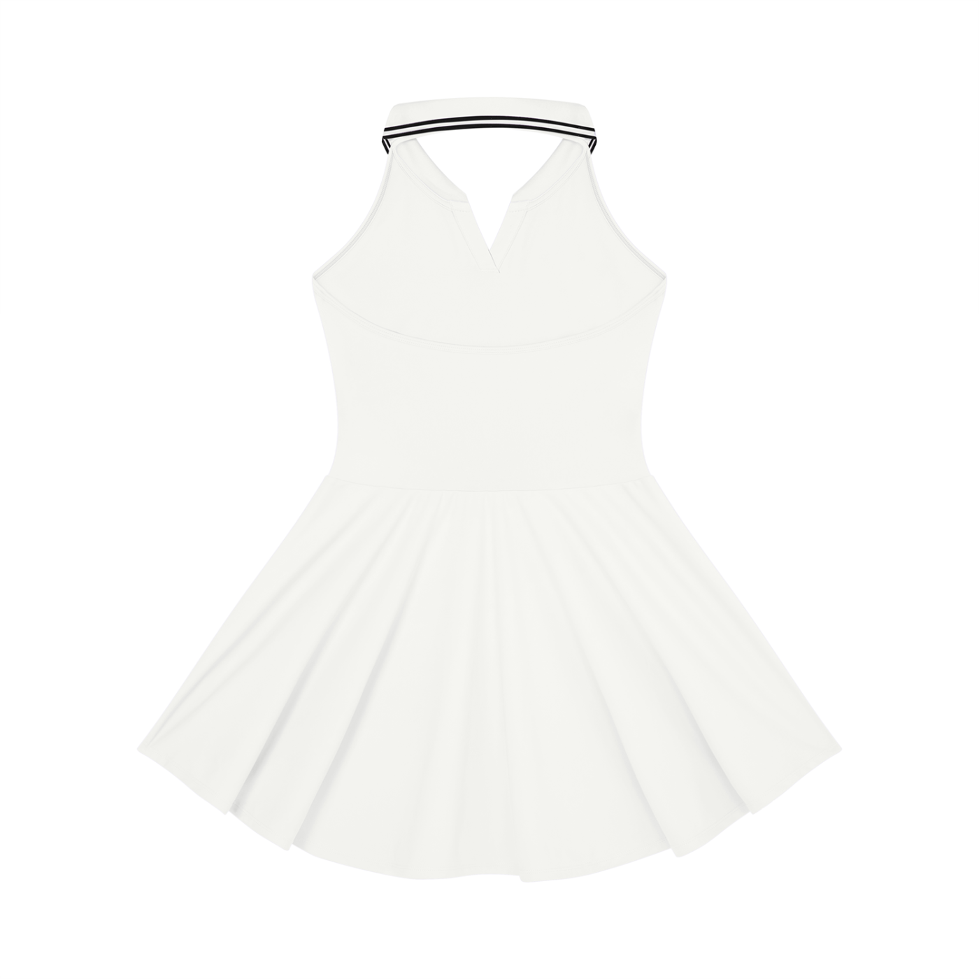 White dress with thin black straps on a white background