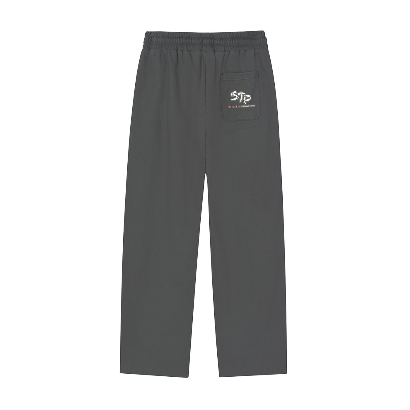 Gray sweatpants with a logo on a white background