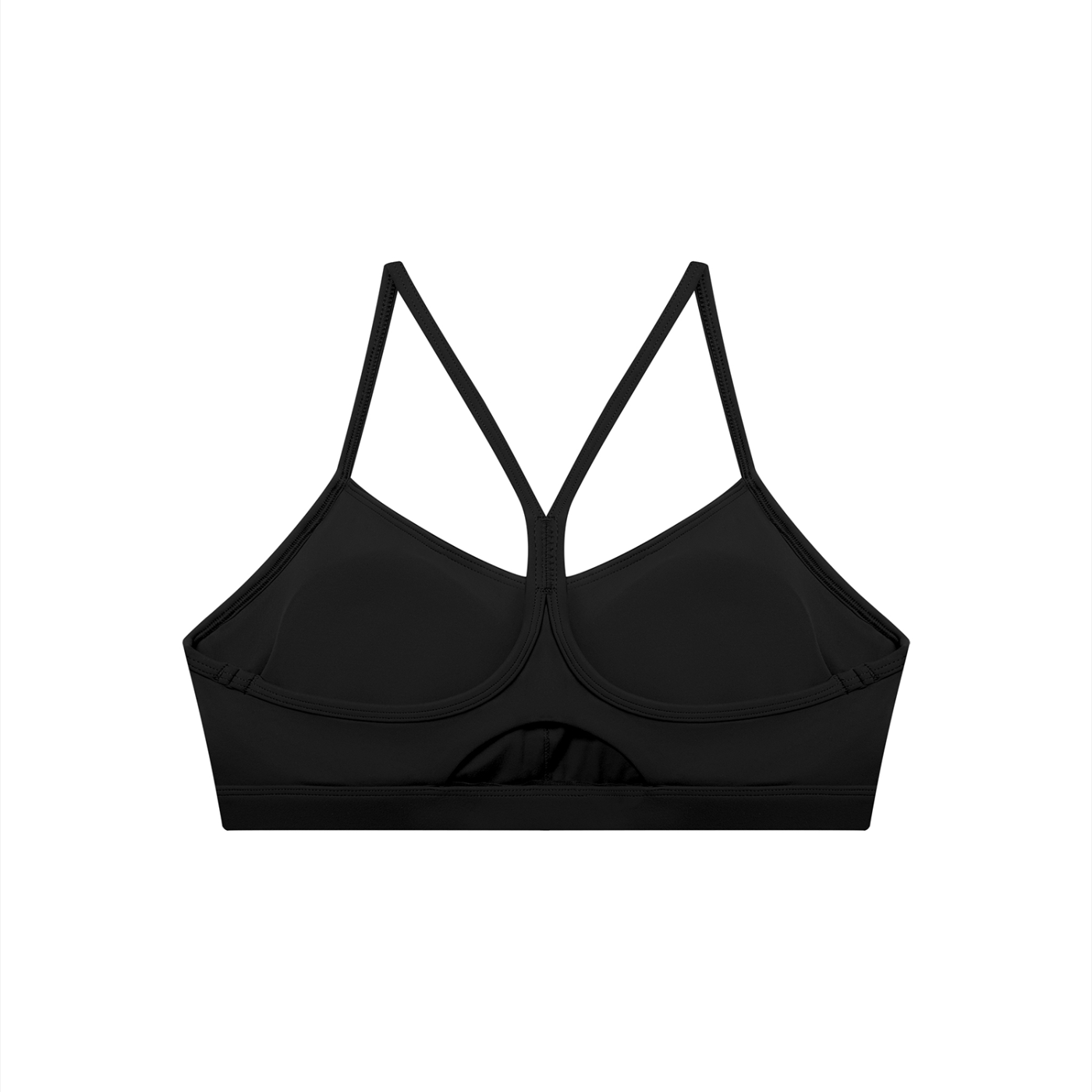 Black bralette with thin straps on a white background