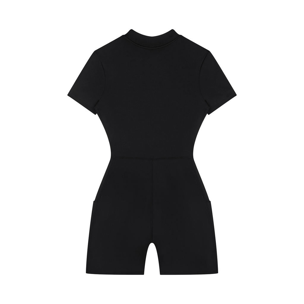 Black romper on a white background