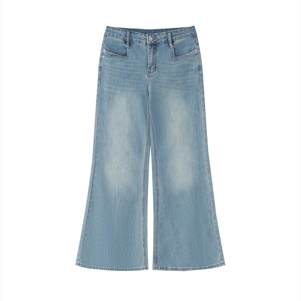Light blue wide-leg jeans on a white background