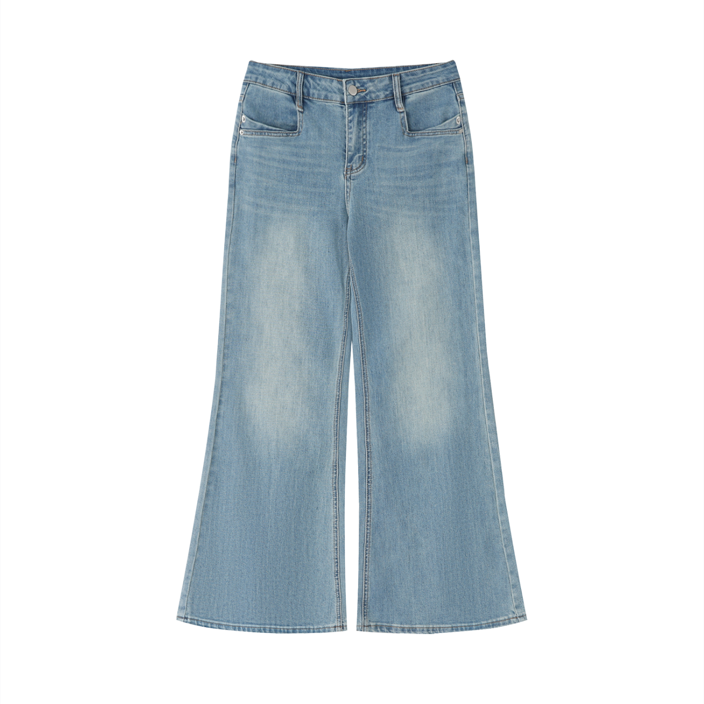 Light blue wide-leg jeans on a white background