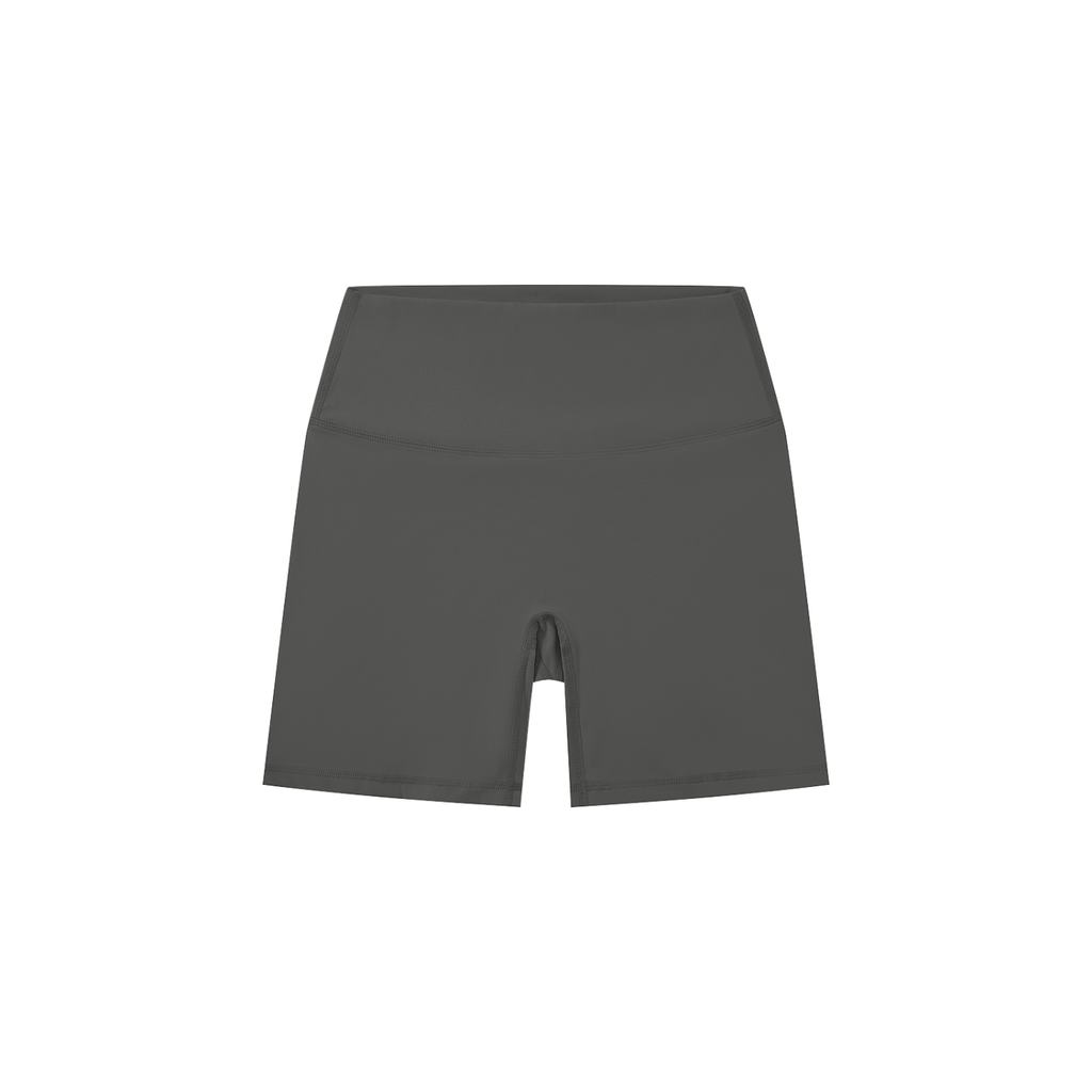 Black shorts with a drawstring on a light gray background