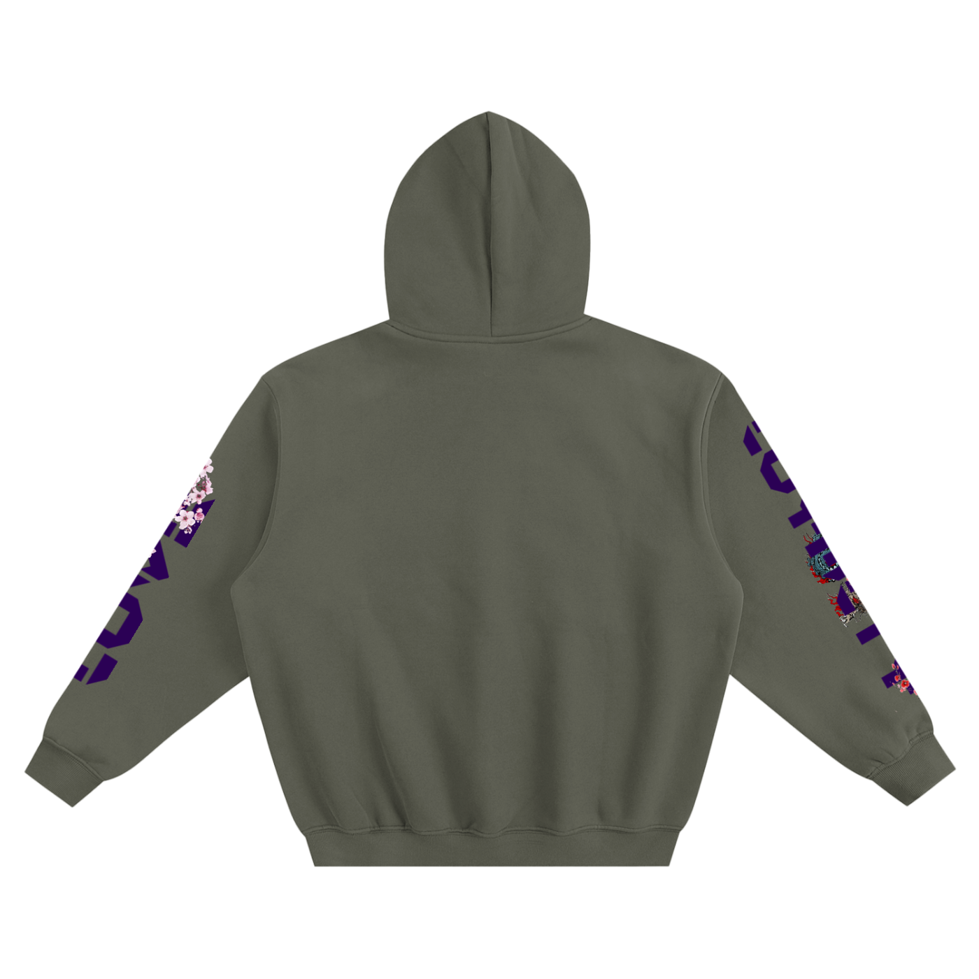 Green hoodie with star patterns on sleeves against a white background