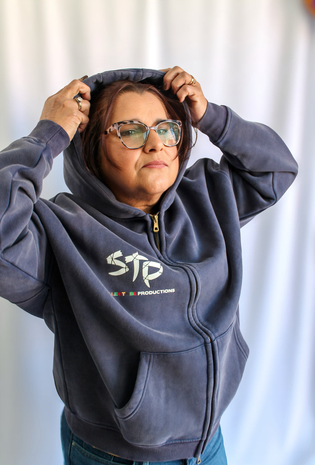 Snow Washed Zip-Through Us vs Them Fleece Hoodie