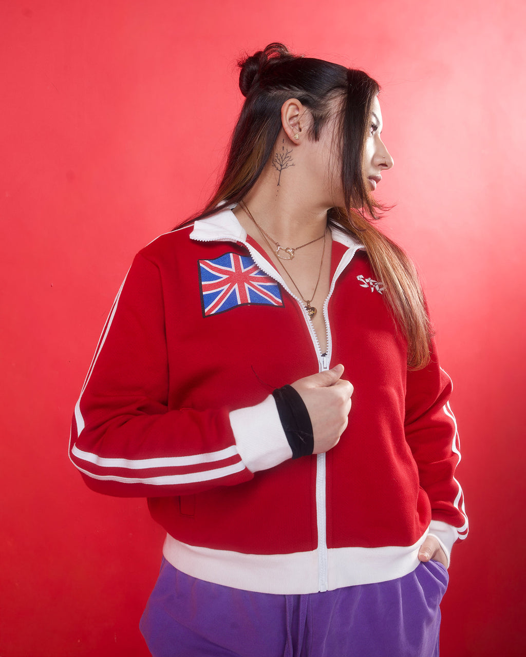 Cropped London Nights Fleece Track Jacket
