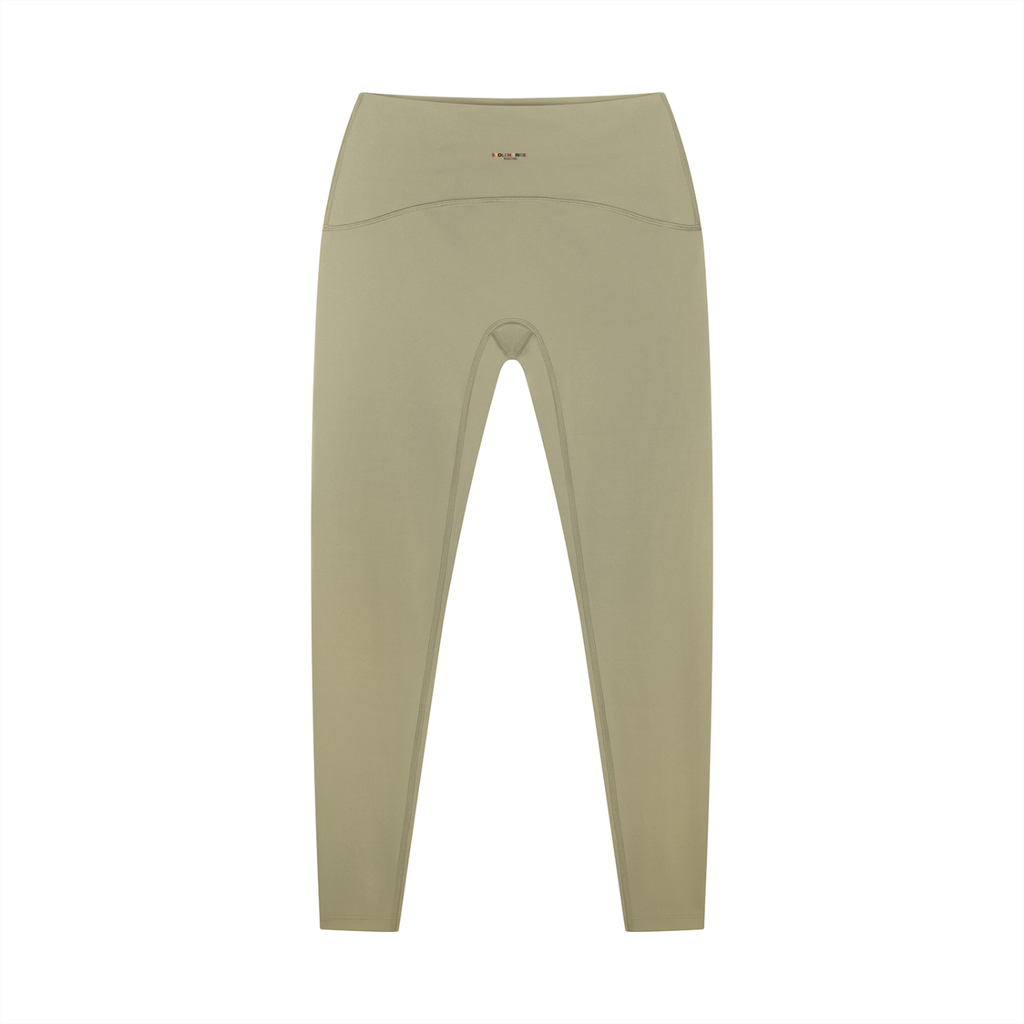 Beige leggings with a logo on a white background