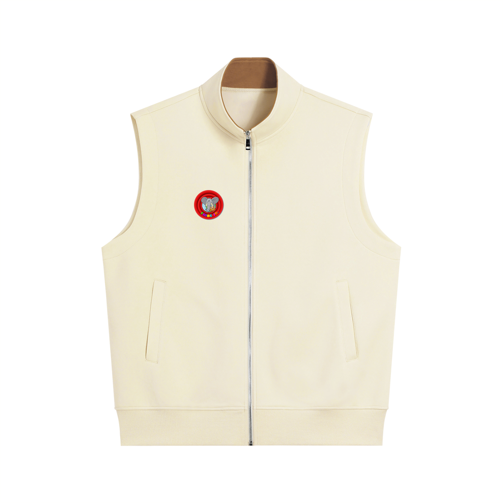 Beige vest with a red patch on a white background