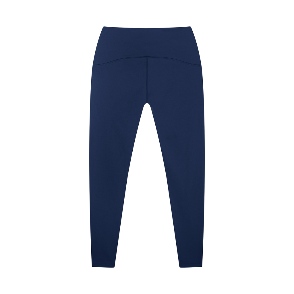 Navy blue leggings on a white background