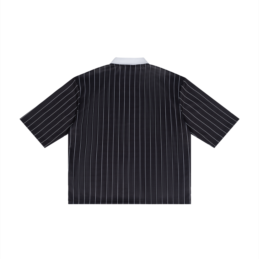 Black pinstripe shirt on a white background