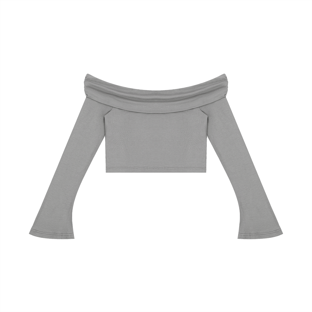 Gray off-shoulder top on a white background