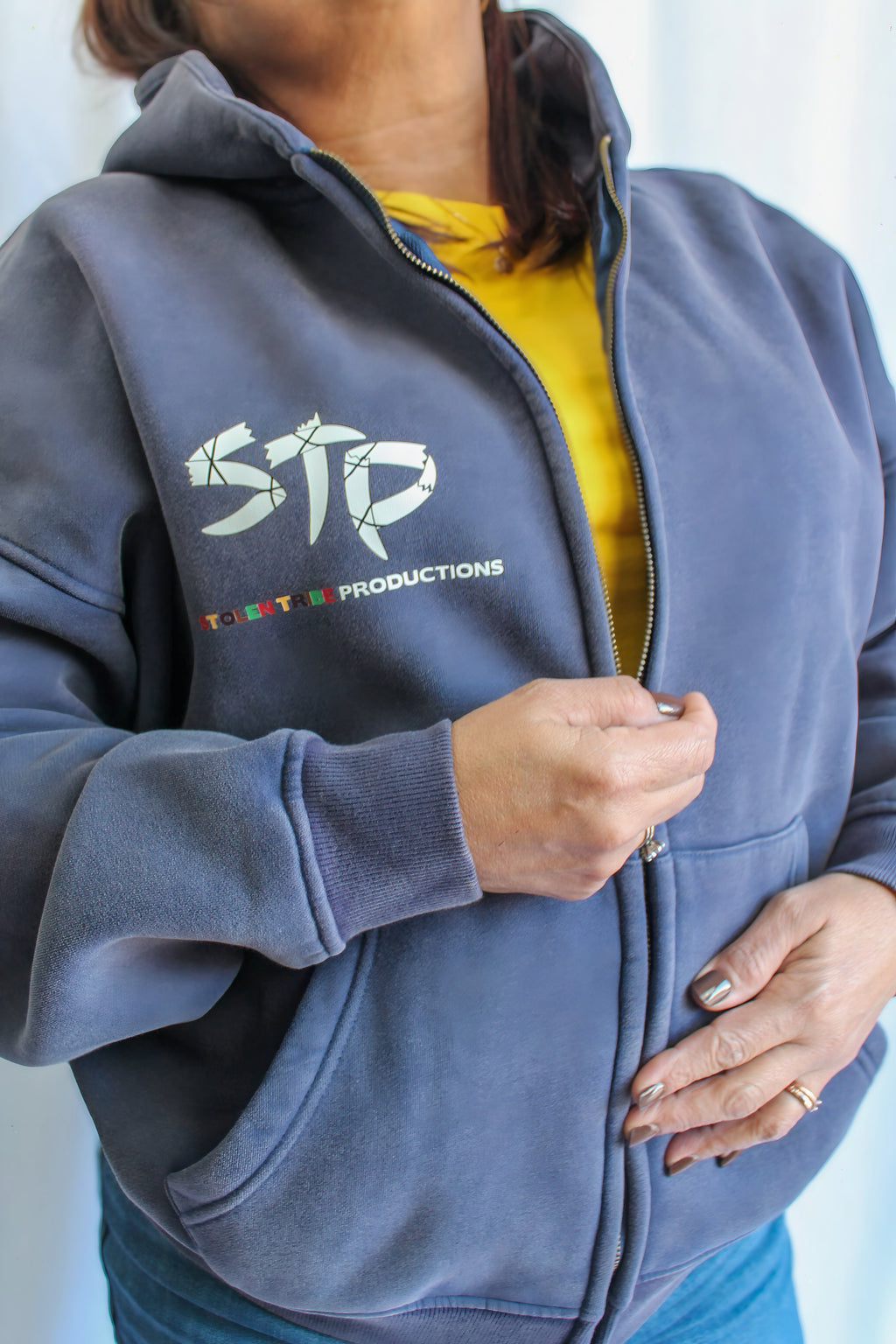 Snow Washed Zip-Through Us vs Them Fleece Hoodie