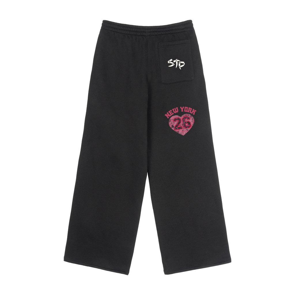 Black sweatpants with 'New York 26' and logo on a white background