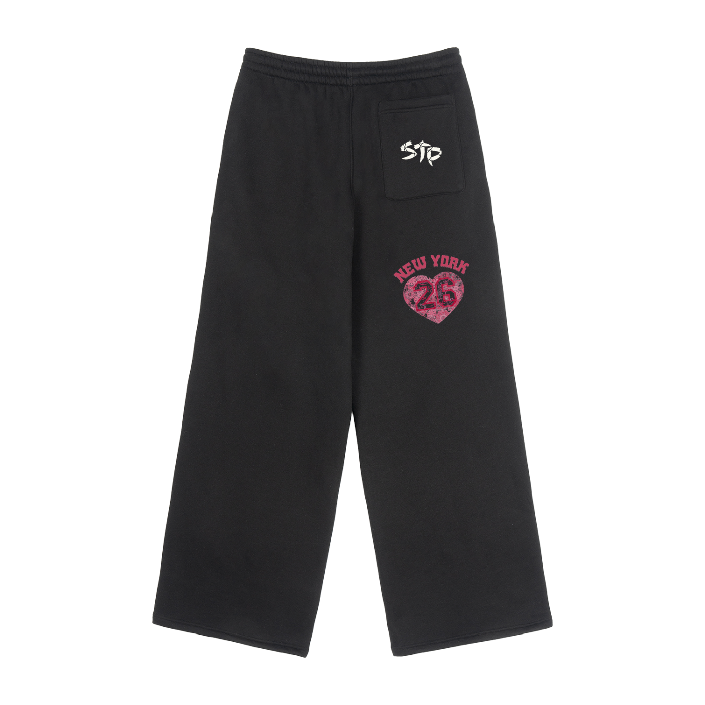 Black sweatpants with 'New York 26' and logo on a white background