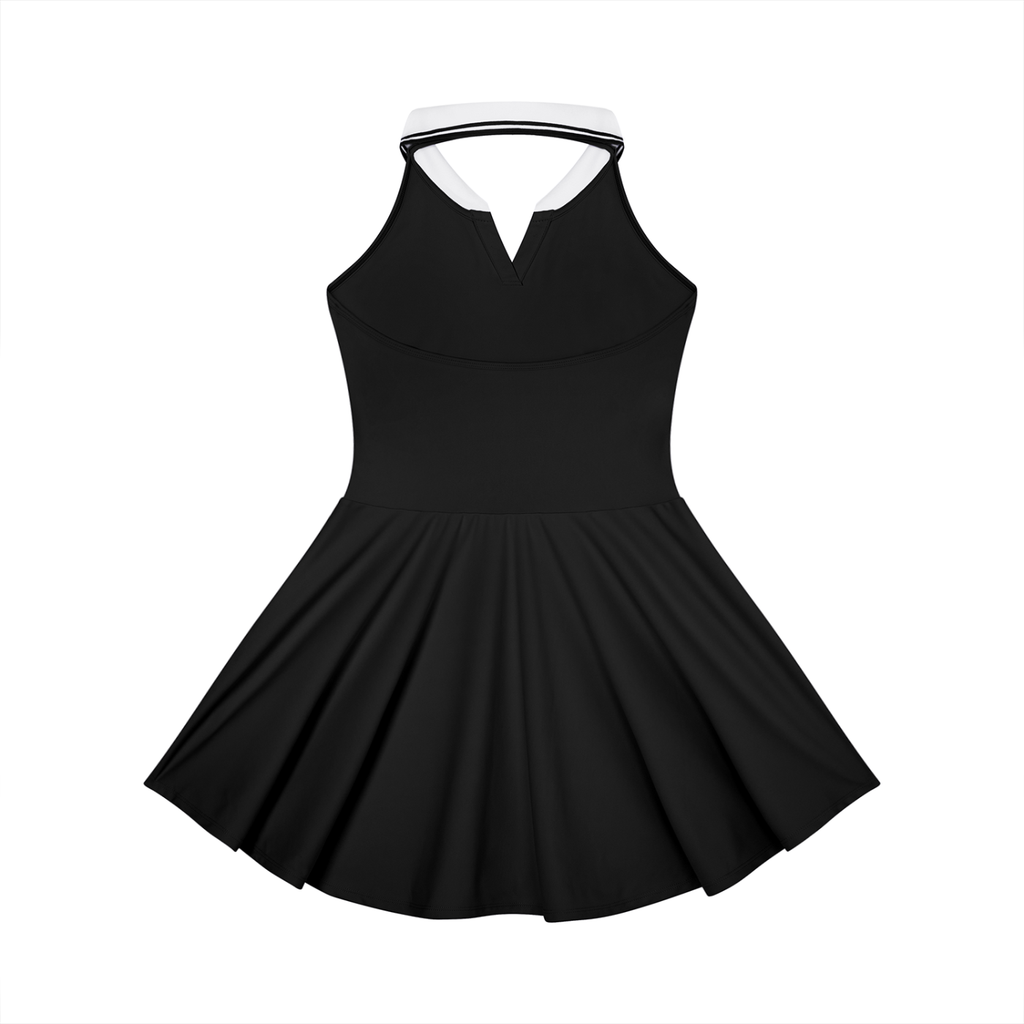 Black dress with white collar on a white background