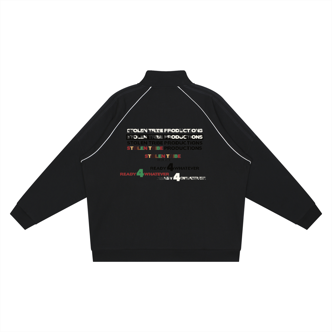 Black jacket with text on the back against a white background
