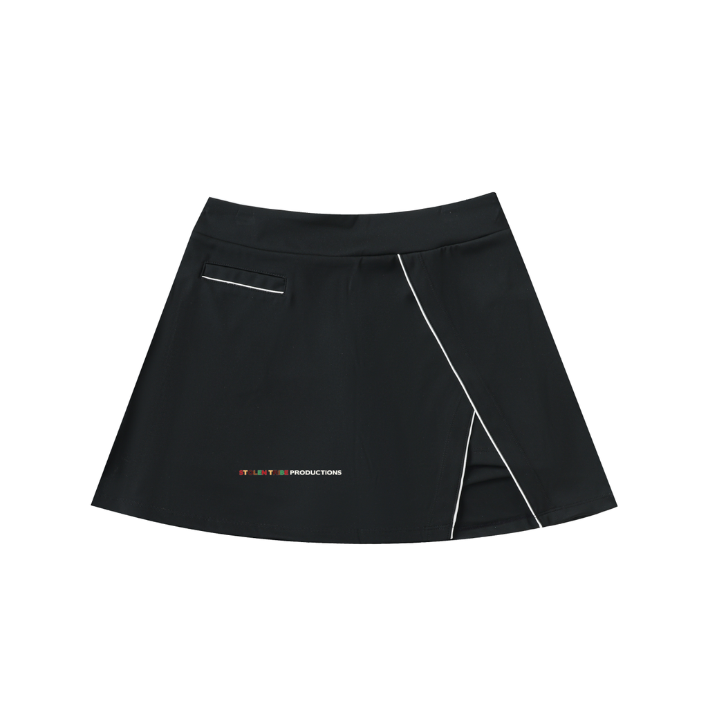 Black skirt with a brand logo on a white background