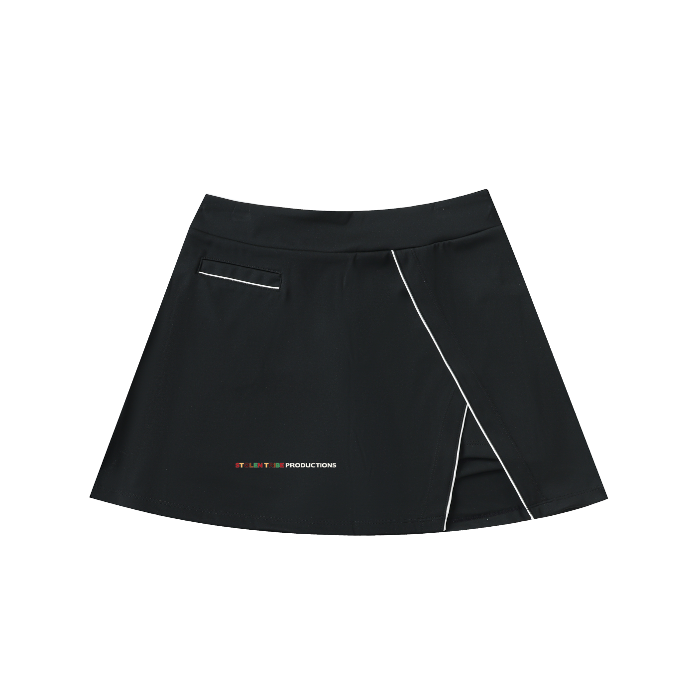 Black skirt with a brand logo on a white background
