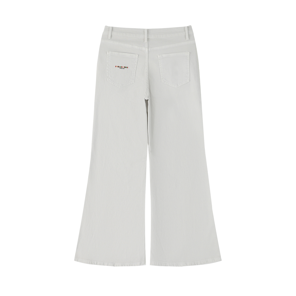 Black pants with a brand logo on a white background