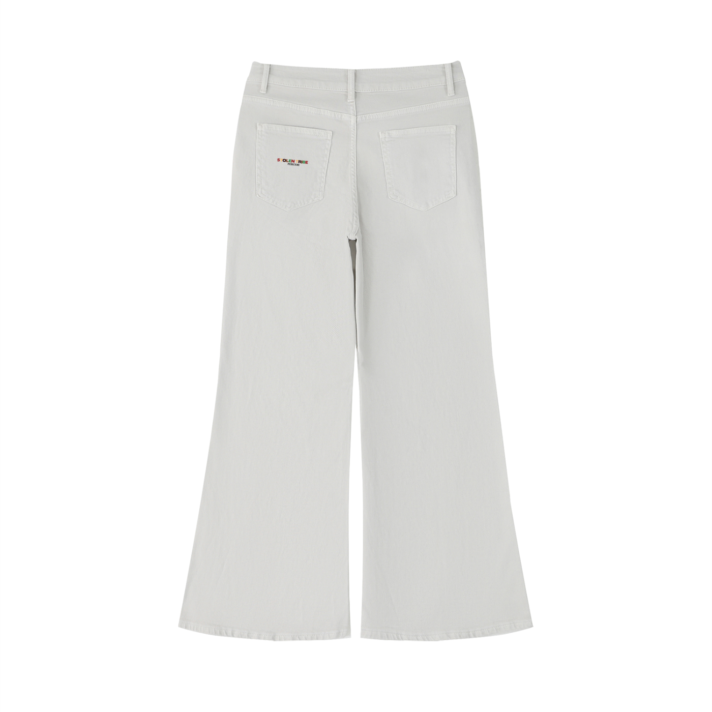 Black pants with a brand logo on a white background