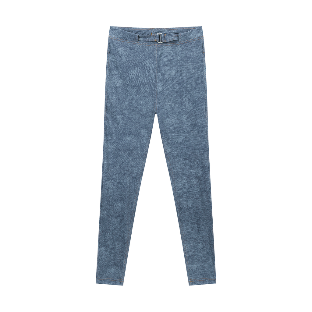 Blue leggings with a belt on a white background