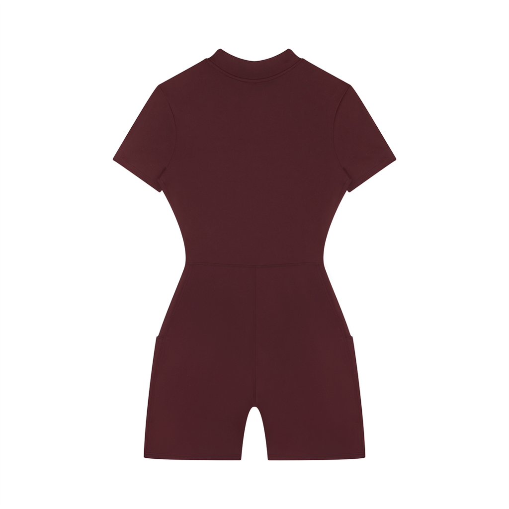 Maroon romper on a white background