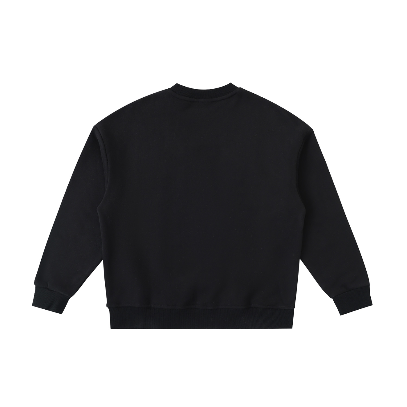 Black sweatshirt with text on the back against a white background