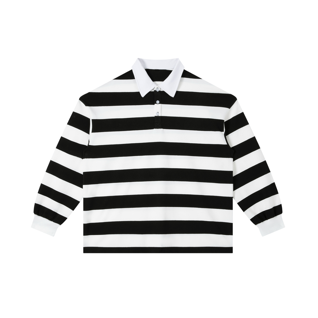 Black and white striped long-sleeve shirt on a white background