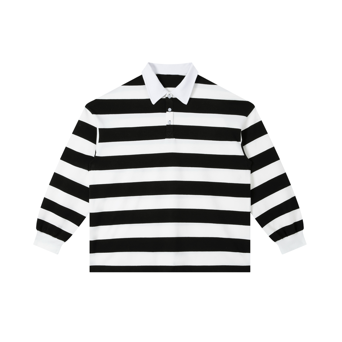 Black and white striped long-sleeve shirt on a white background