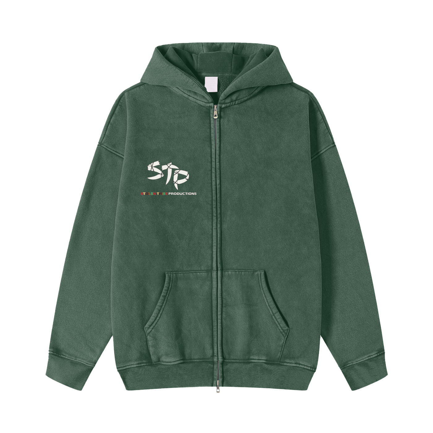 Snow Washed Zip-Through Us vs Them Fleece Hoodie