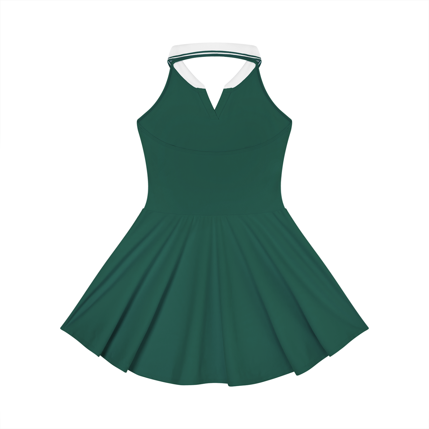 Green dress with white collar on a white background