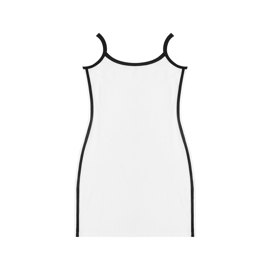 White dress with thin black straps on a white background