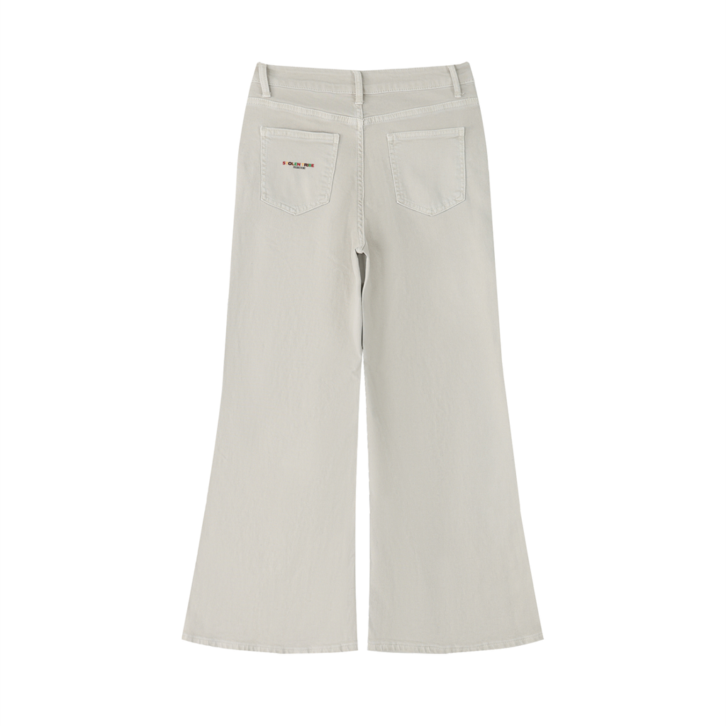 Black pants with a brand logo on a white background