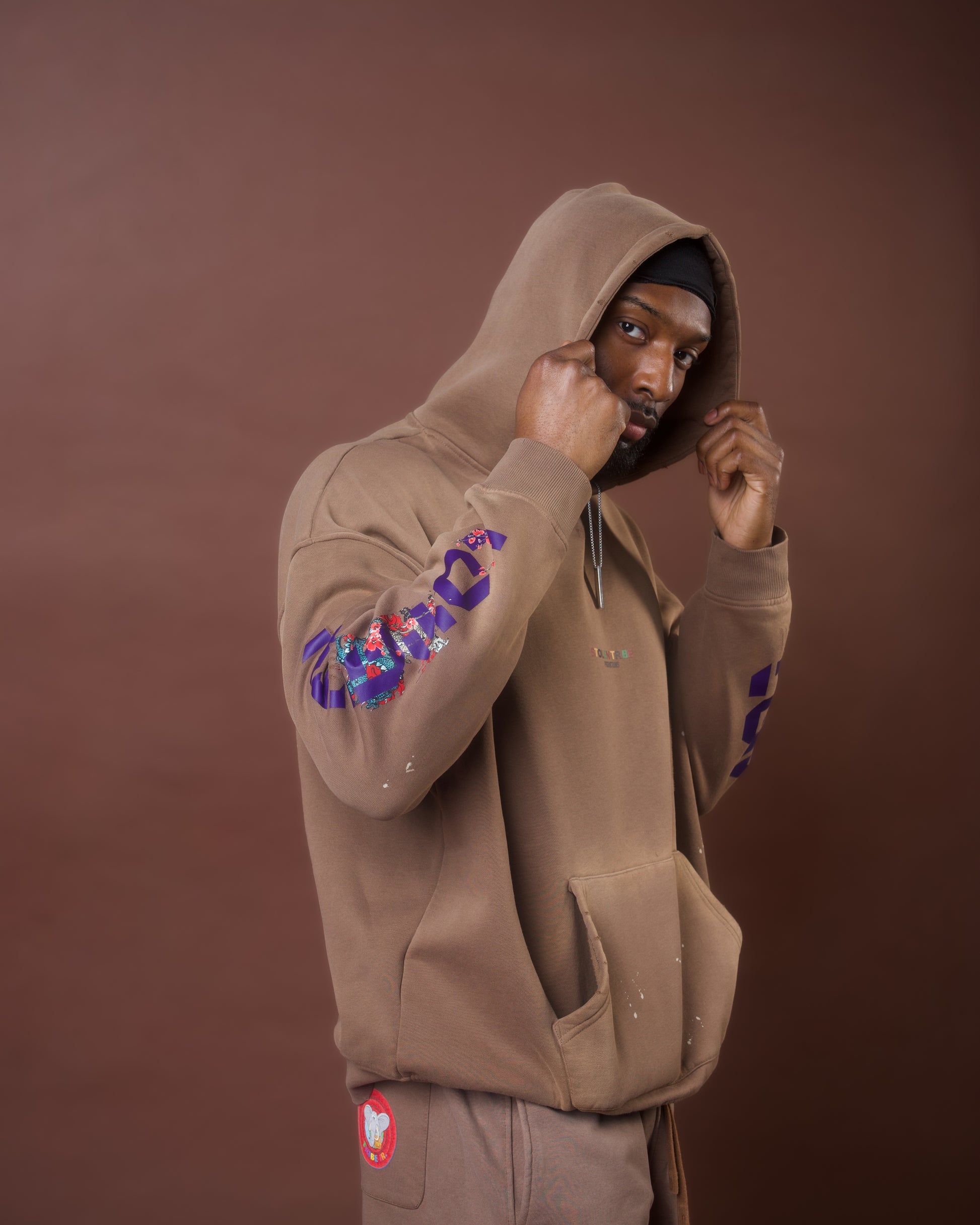 Duke of Earl Vintage Washed Black Star Frayed Ivory Fleece Hoodie