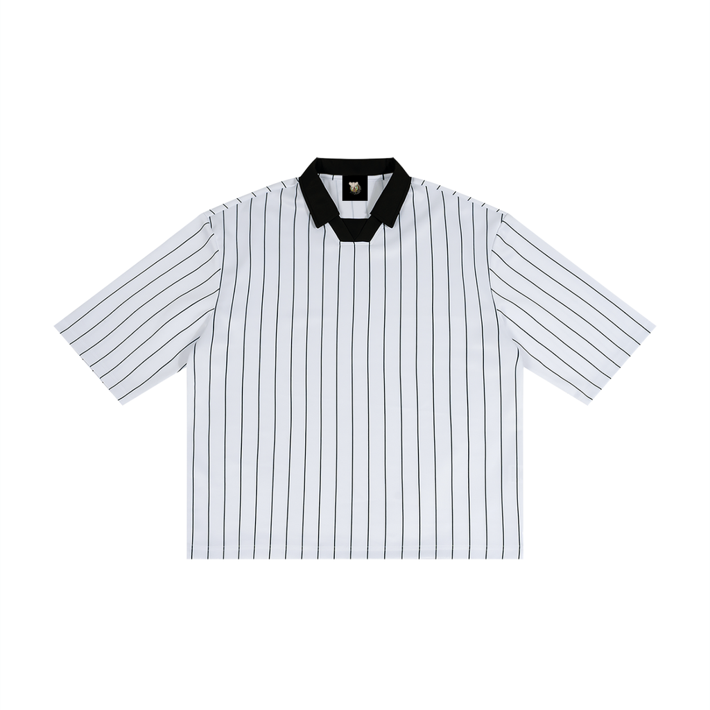 White shirt with black vertical stripes on a white background