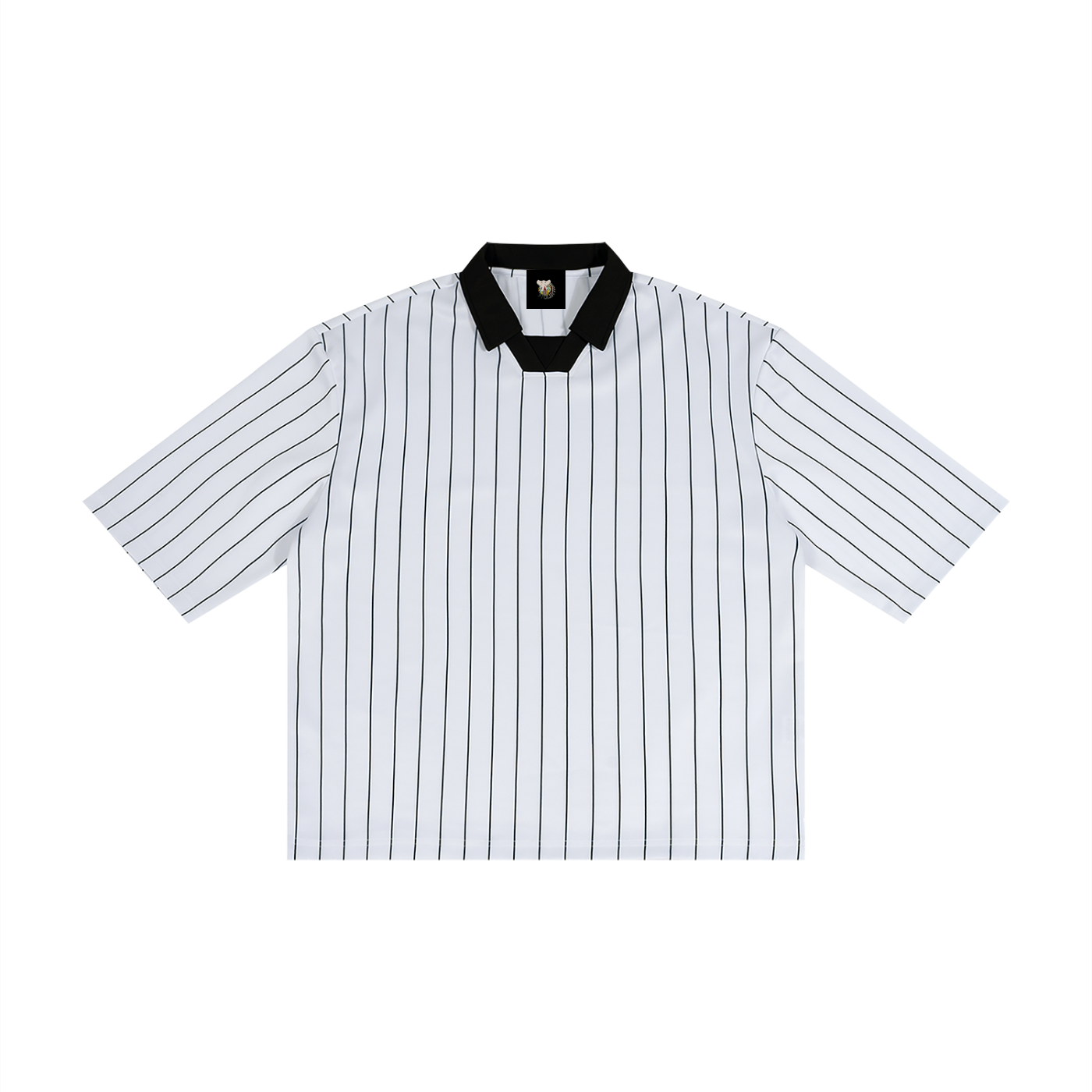 White shirt with black vertical stripes on a white background
