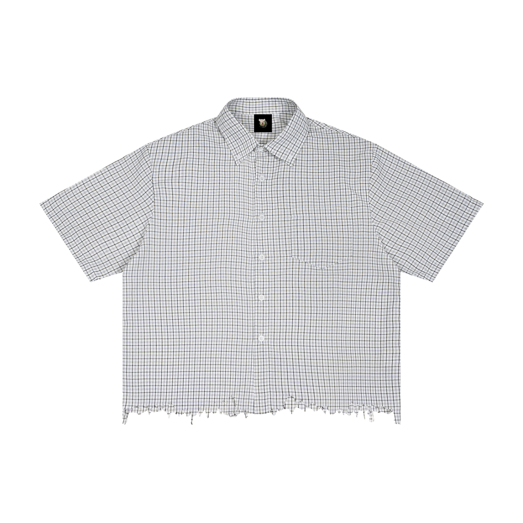 Checkered shirt with frayed hem on a white background