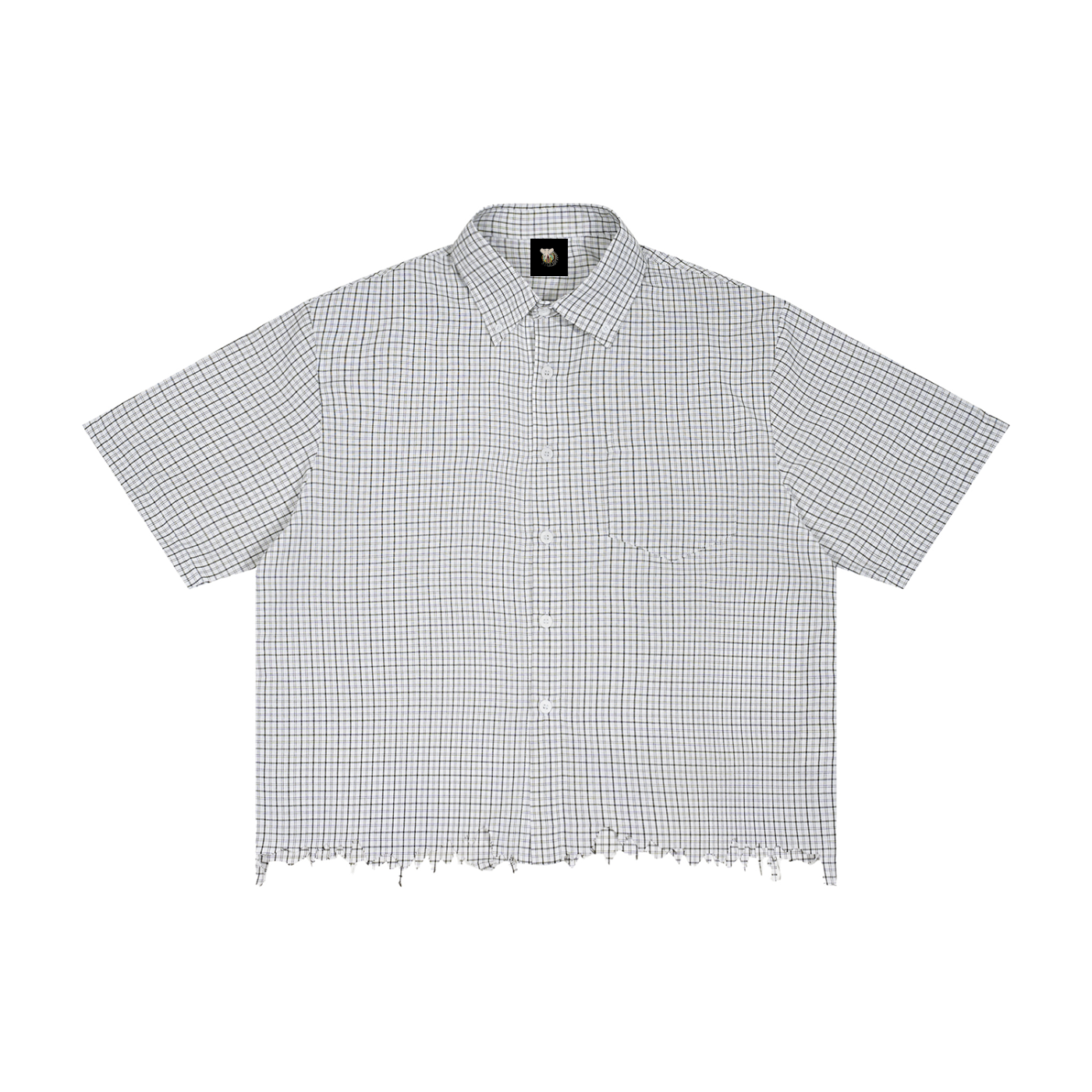 Checkered shirt with frayed hem on a white background