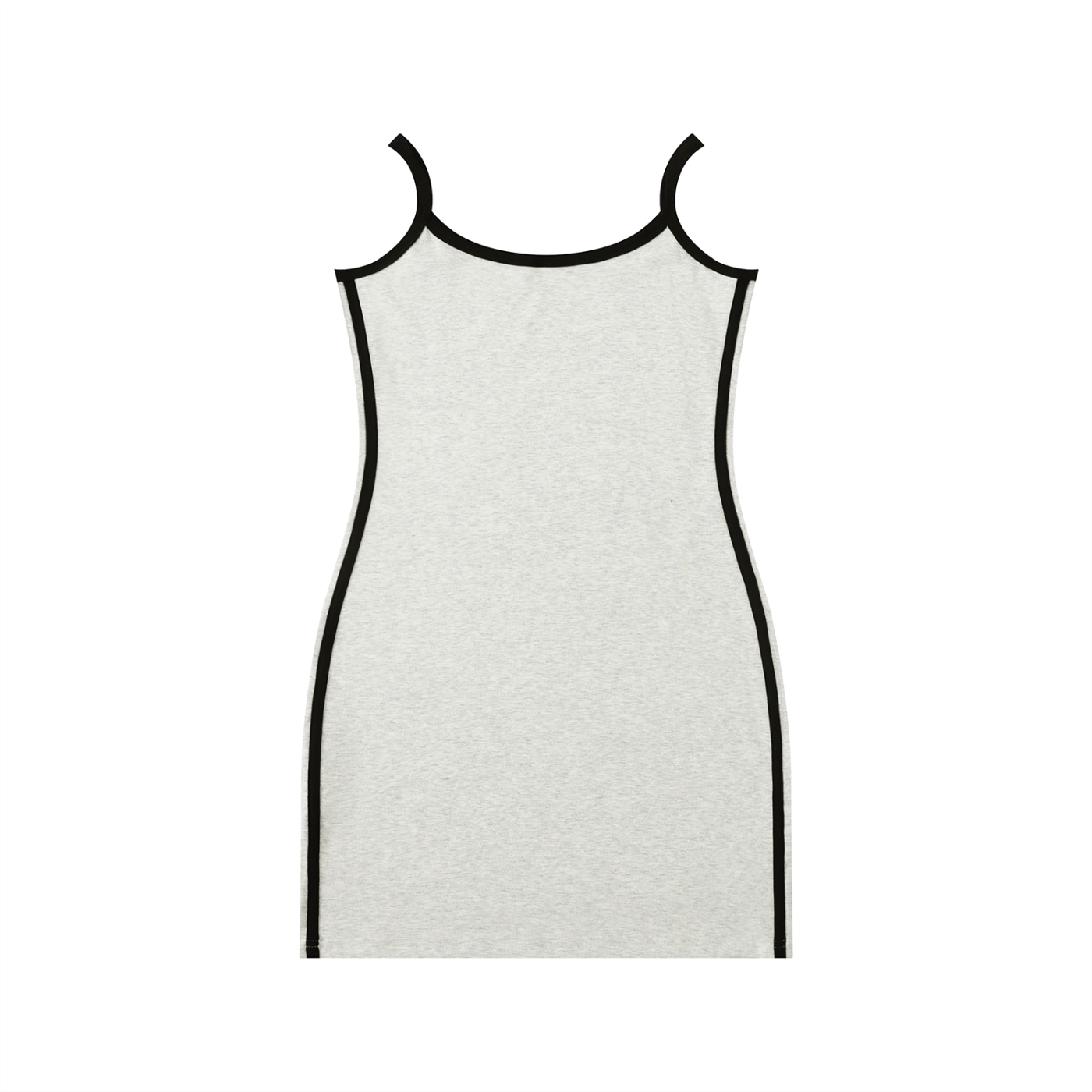 White dress with black trim on a white background