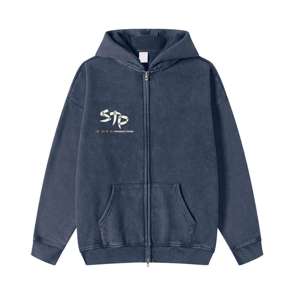 Snow Washed Zip-Through Us vs Them Fleece Hoodie