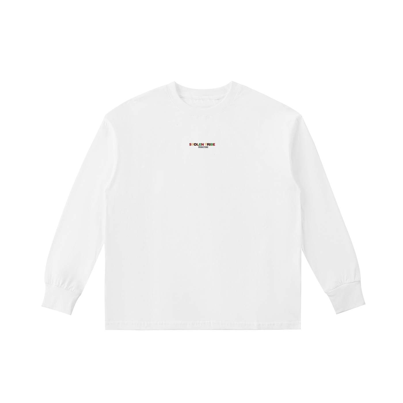 White long-sleeve shirt with a small logo on the chest against a white background