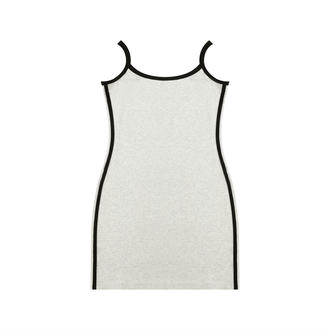 White dress with black trim on a white background