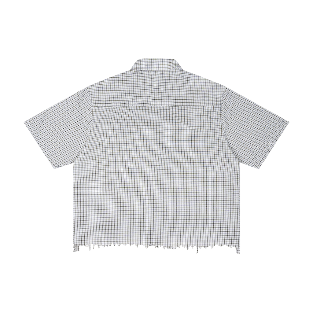 Checkered shirt with frayed hem on a white background