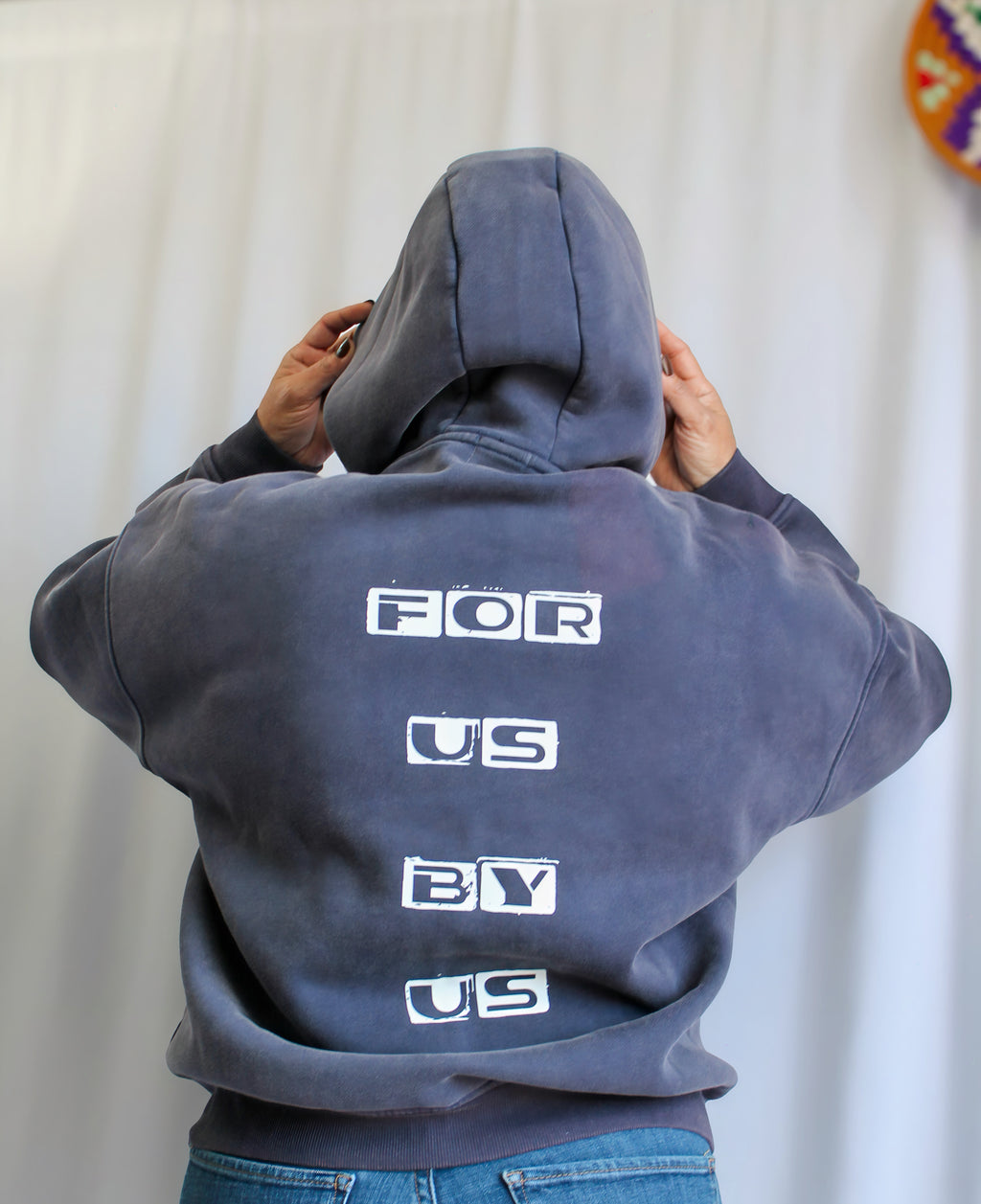 Snow Washed Zip-Through Us vs Them Fleece Hoodie