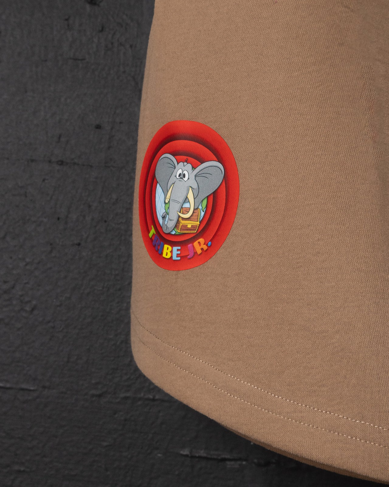 Patch with an elephant design on a brown surface