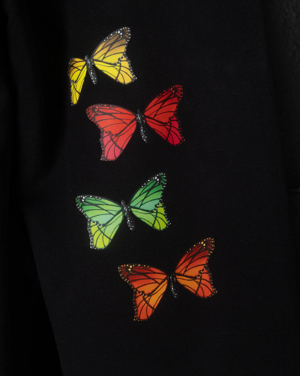 Colorful butterfly designs on a black background